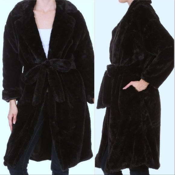 GET KIM'S Look Gia BLACK FAUX FUR COAT - Picture 2 of 3
